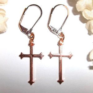 Cross Earring, Rose Gold Cross Earring, Earring, Rose Gold Jewelry NWT Set A905